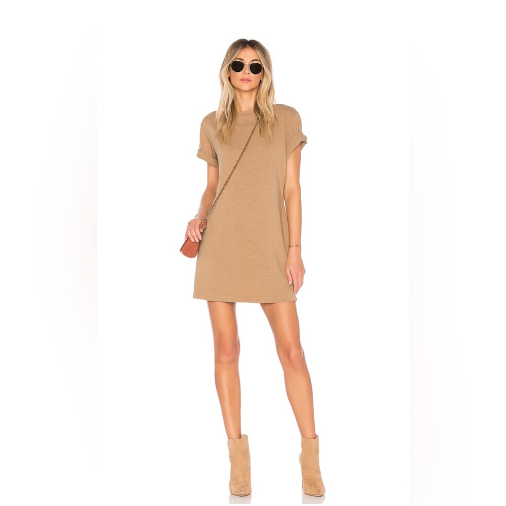 Cotton Citizen Tokyo Short Sleeve Mini Dress in color called Dark Tan.